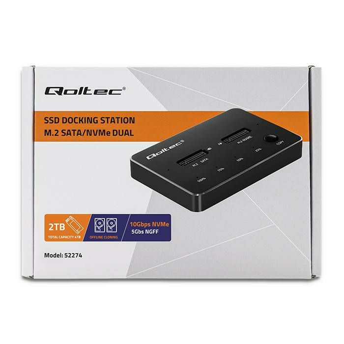 Priključna (docking) stanica za Qoltec M.2 SSD disk | NVMe | SATA | USB-C | DUAL 2 x 2TB - "kloniranje jednim dodirom"
